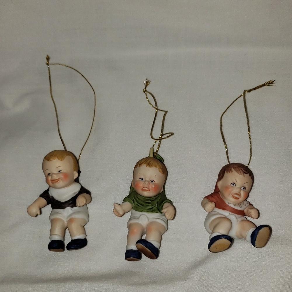 Set of Three Baby Figurine Ceramic Ornaments